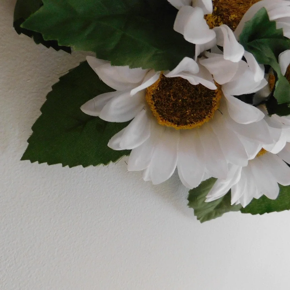 Fall White Sunflower Wreath for Front Door, Autumn Porch Decor, Country Cottage
